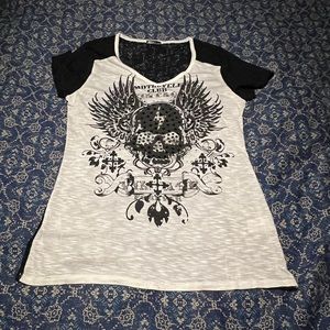 Vocal “Motorcycle Club” Rhinestone & Lace Back Tee